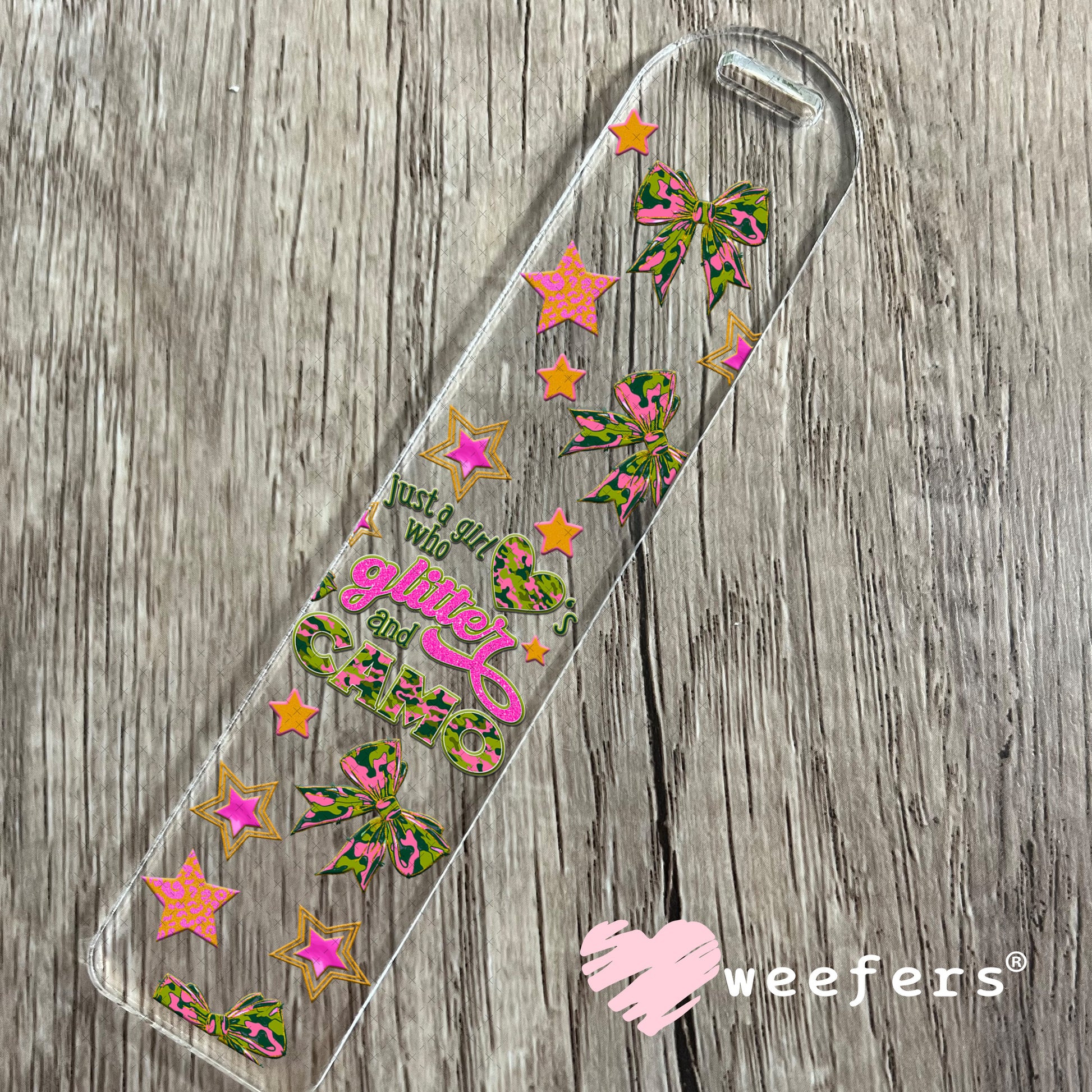 Just a Girl Who Love's Glitter and Camo UV DTF Cup Wrap - Weefers® Exclusive Bookmark Weefers