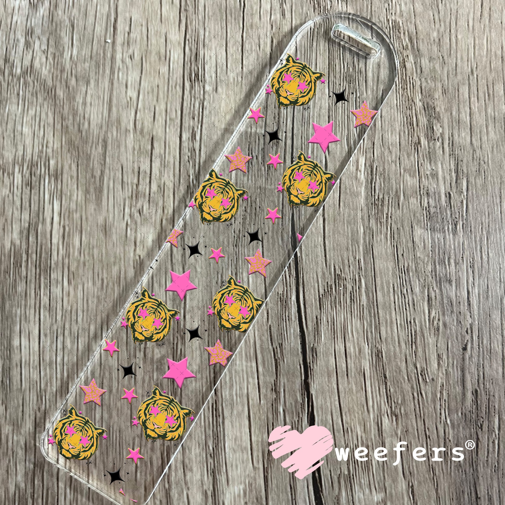 Tiger Blood Pink Star Eyes UV DTF Cup Wrap - Weefers Exclusive Bookmark Weefers
