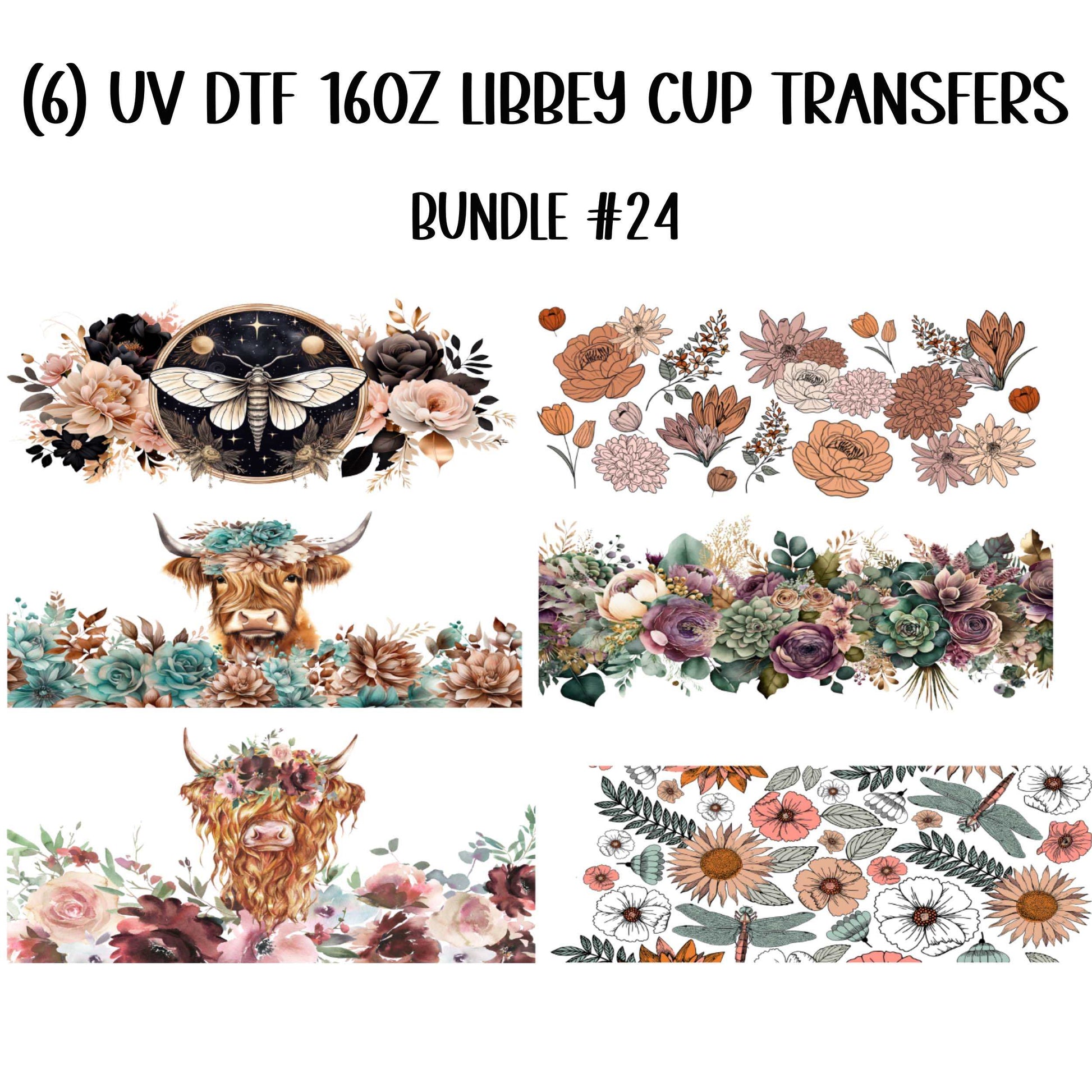 (6) Western Bundle #24 16oz Libbey Glass Can UV DTF or Sublimation Wrap - Decal Transfers - Weefers