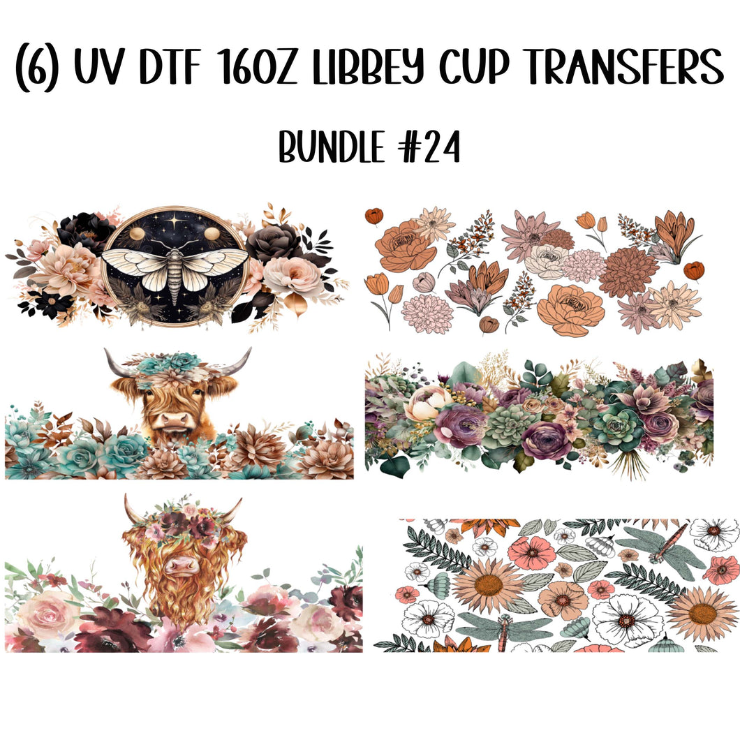 (6) Western Bundle #24 16oz Libbey Glass Can UV-DTF or Sublimation Wrap - Decal Transfers