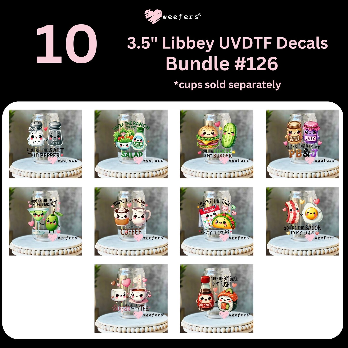 Funny Corny Couples UV DTF 16ozz Libbey Decal Bundle Set 3