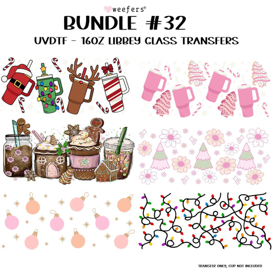 (6) Christmas Bundle #32 16oz Libbey Glass Can UV DTF or Sublimation Wrap - Decal Transfers - Weefers