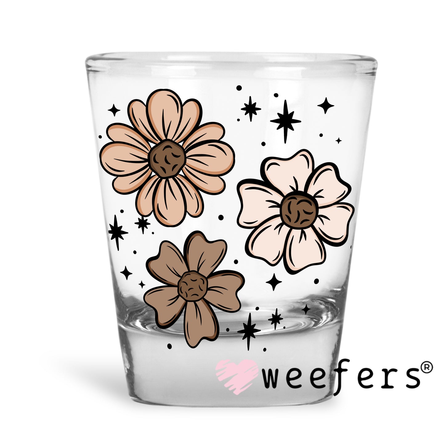 Neutral Brown Florals UV DTF Decal Shot Glass Heavy Base Weefers