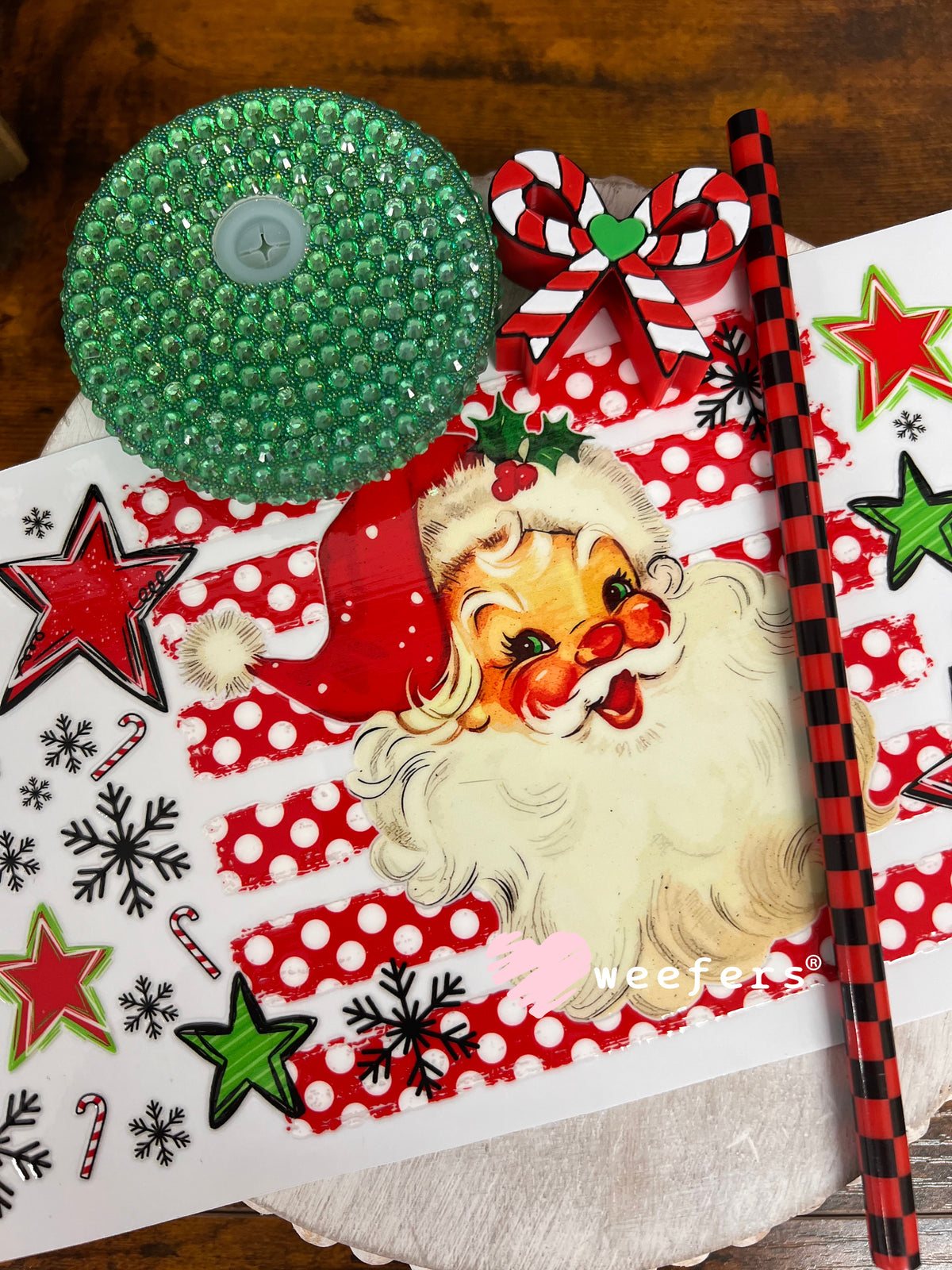 Retro Santa - 16oz Generic Glass Can Cups UV DTF Kit Weefers