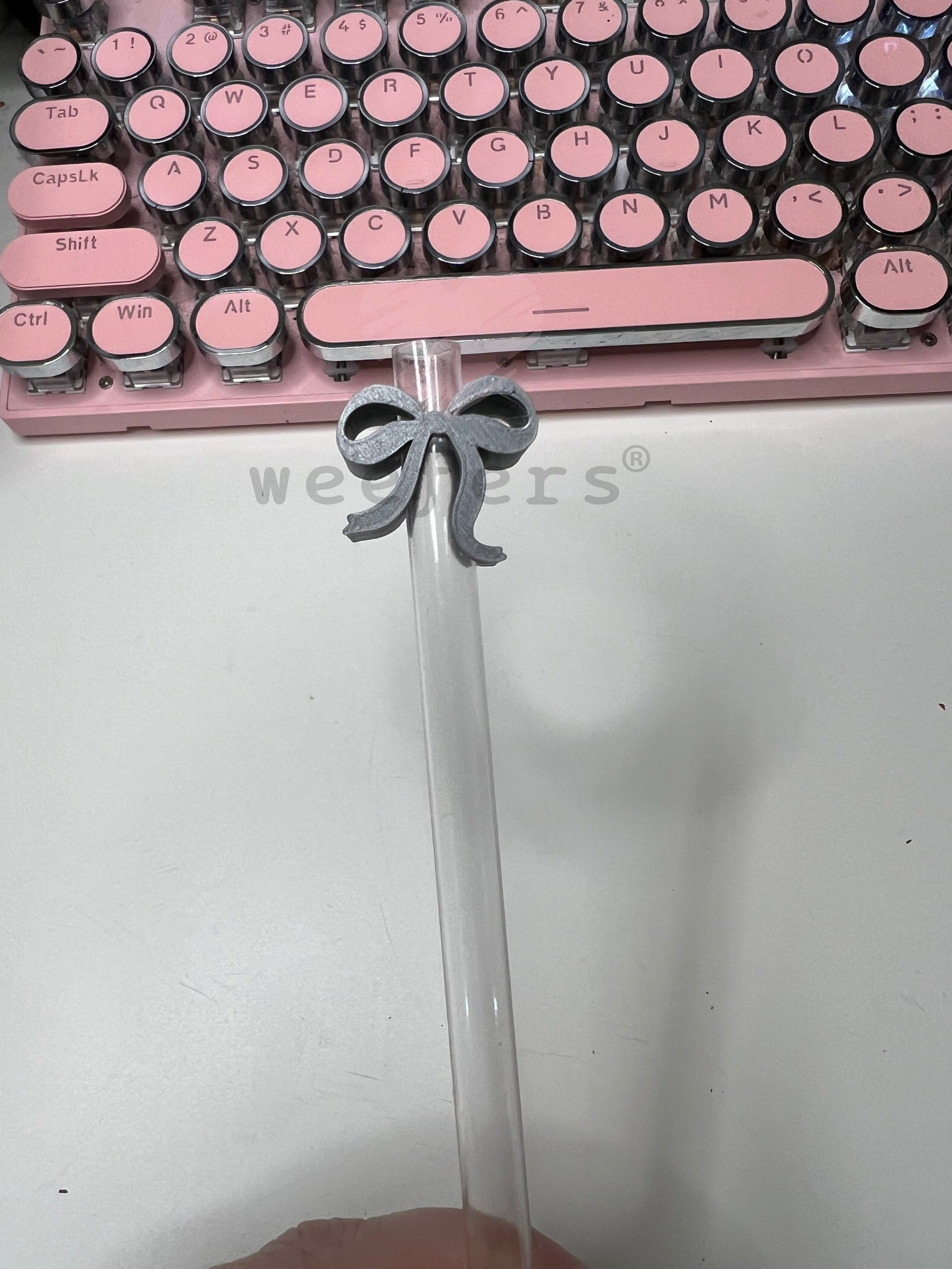 Itty Bitty Bow Straw Toppers - Pack of 5 Silver - Pack of 5 Weefers