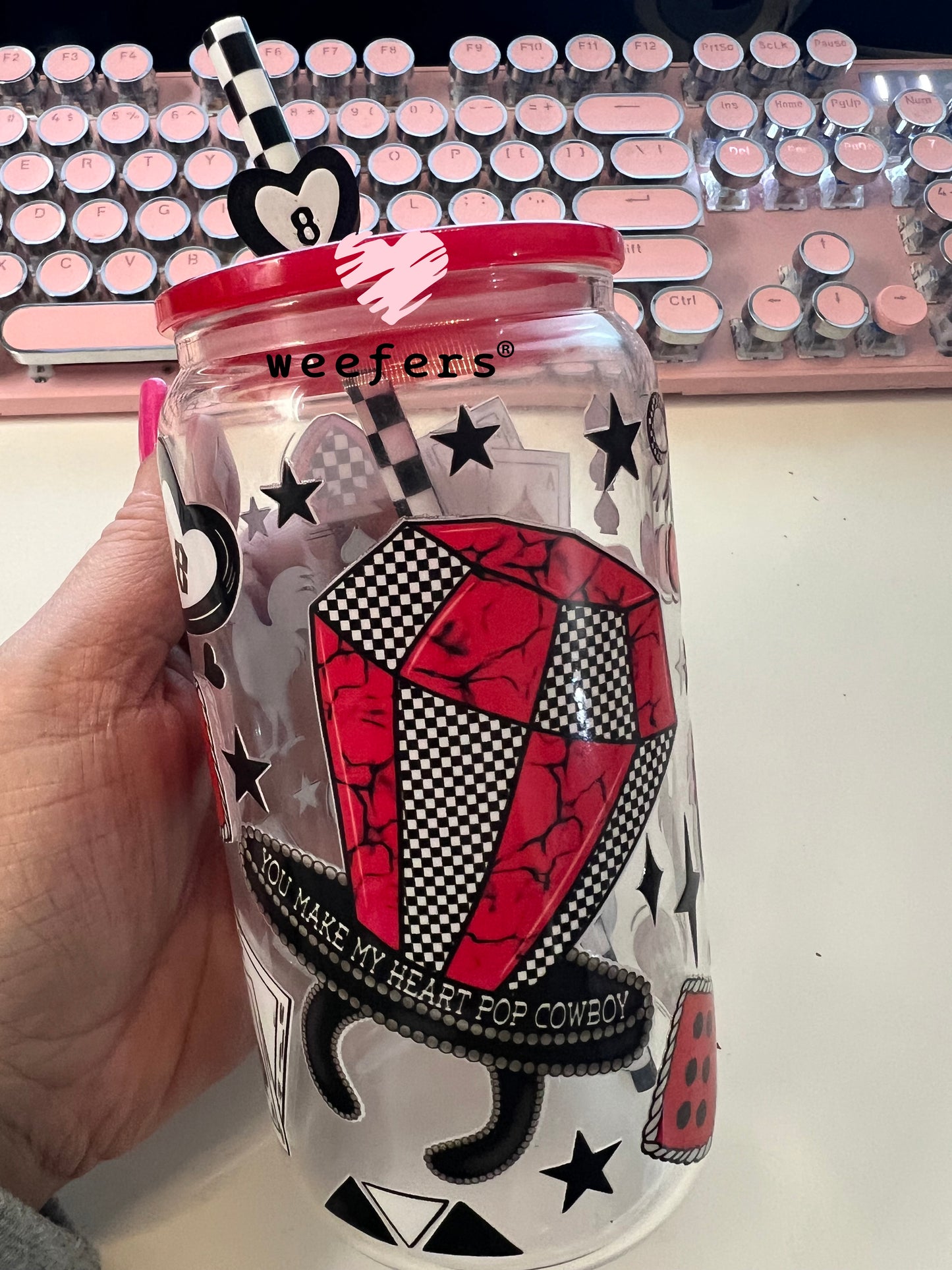 Red Ring Pop and Heart Eightballs UV DTF Cup Wrap - Weefers Exclusive Wrap Weefers