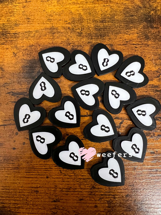 Eightball Heart Flat Back Lid Charms - Black and White Weefers