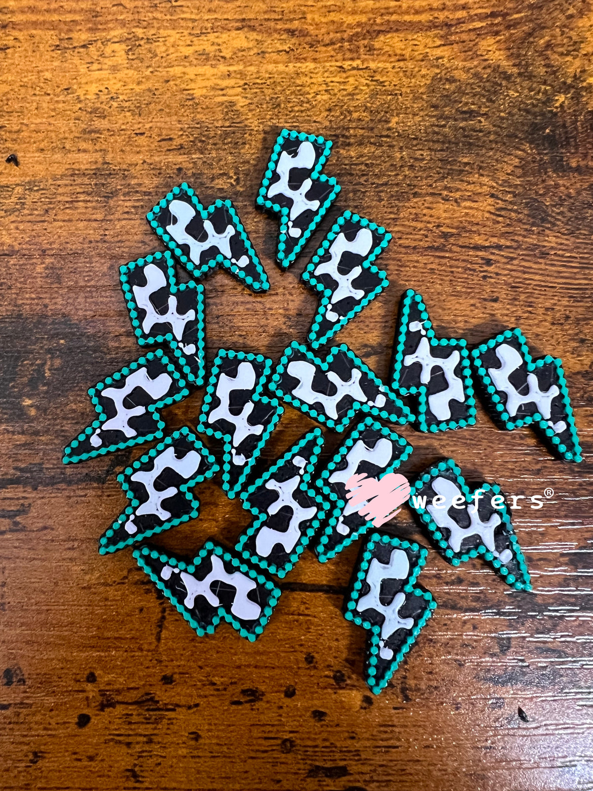 Cow Print Jewel Lightening Bolt Flat Back Lid Charms (5-Pack)| Junk Journals