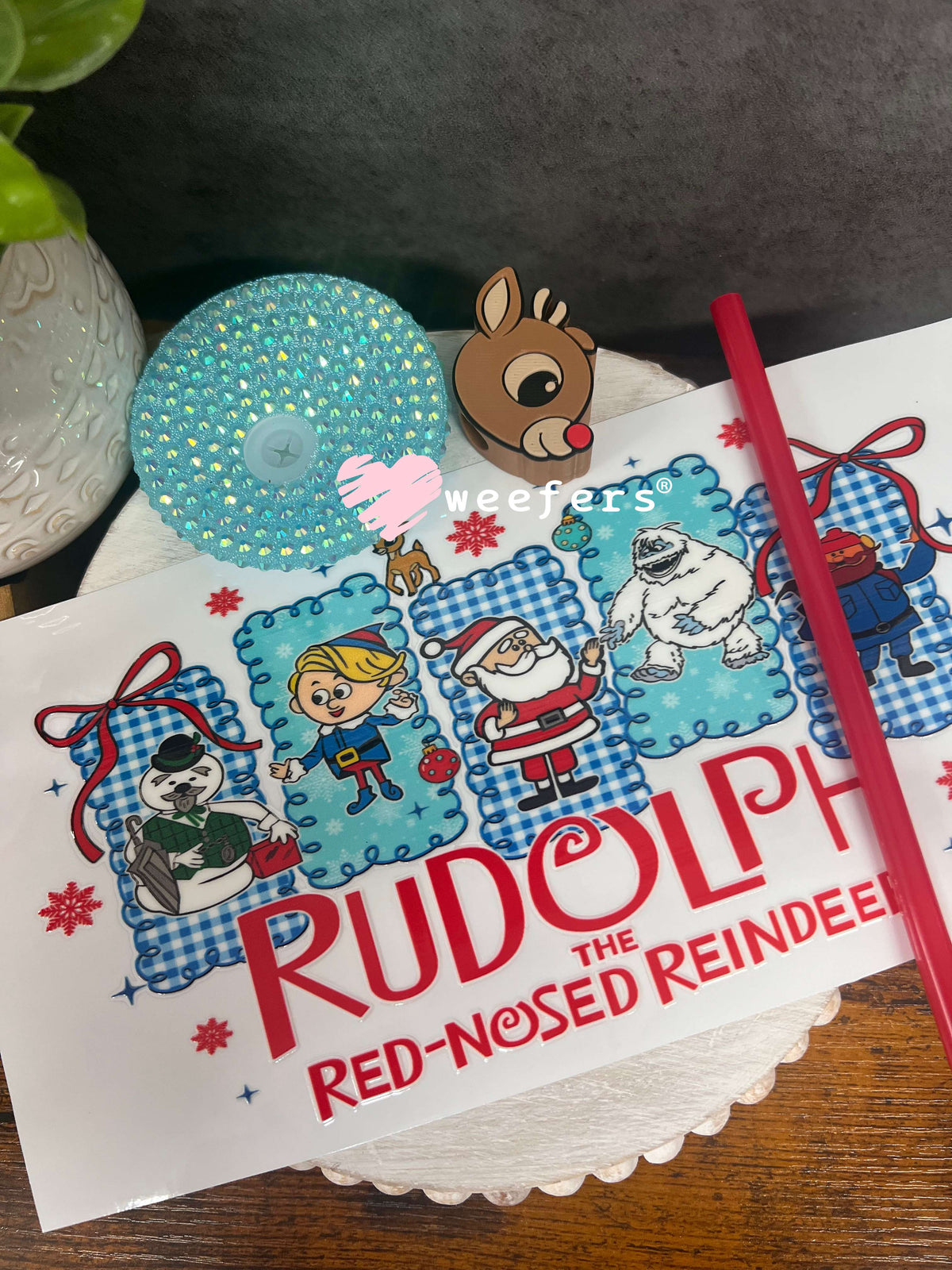 Red Nosed Reindeer Friends - 16oz Generic Glass Can Cups UV DTF Kit Weefers