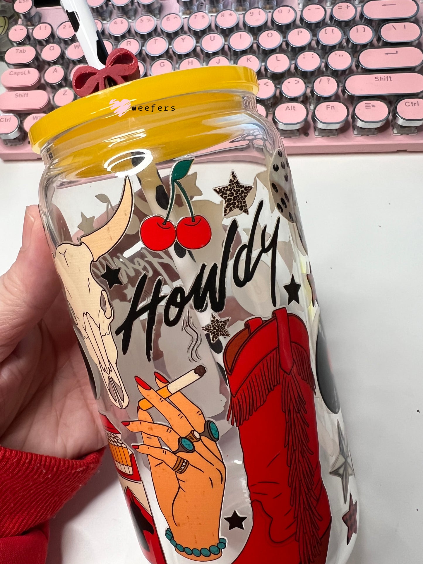 Howdy Red Boots UV DTF Cup Wrap - Weefers Exclusive Wrap Weefers