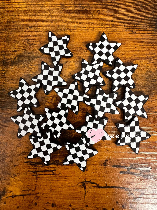 Checkered Star Black and White Flat Back Lid Charms (5-Pack) Weefers