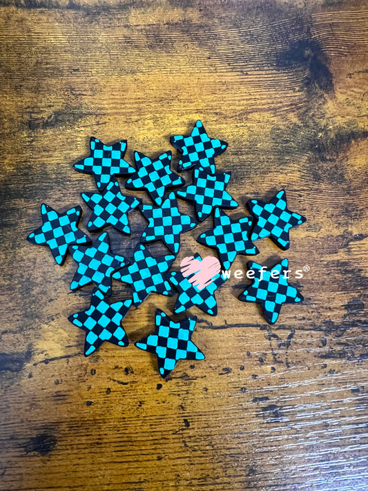 Turquoise and Black Checkered Star Flat Back Lid Charms (5-Pack) Weefers