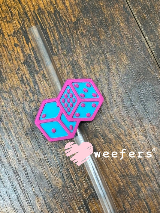 Straw Topper Buddy - Teal and Magenta Dice Large Weefers
