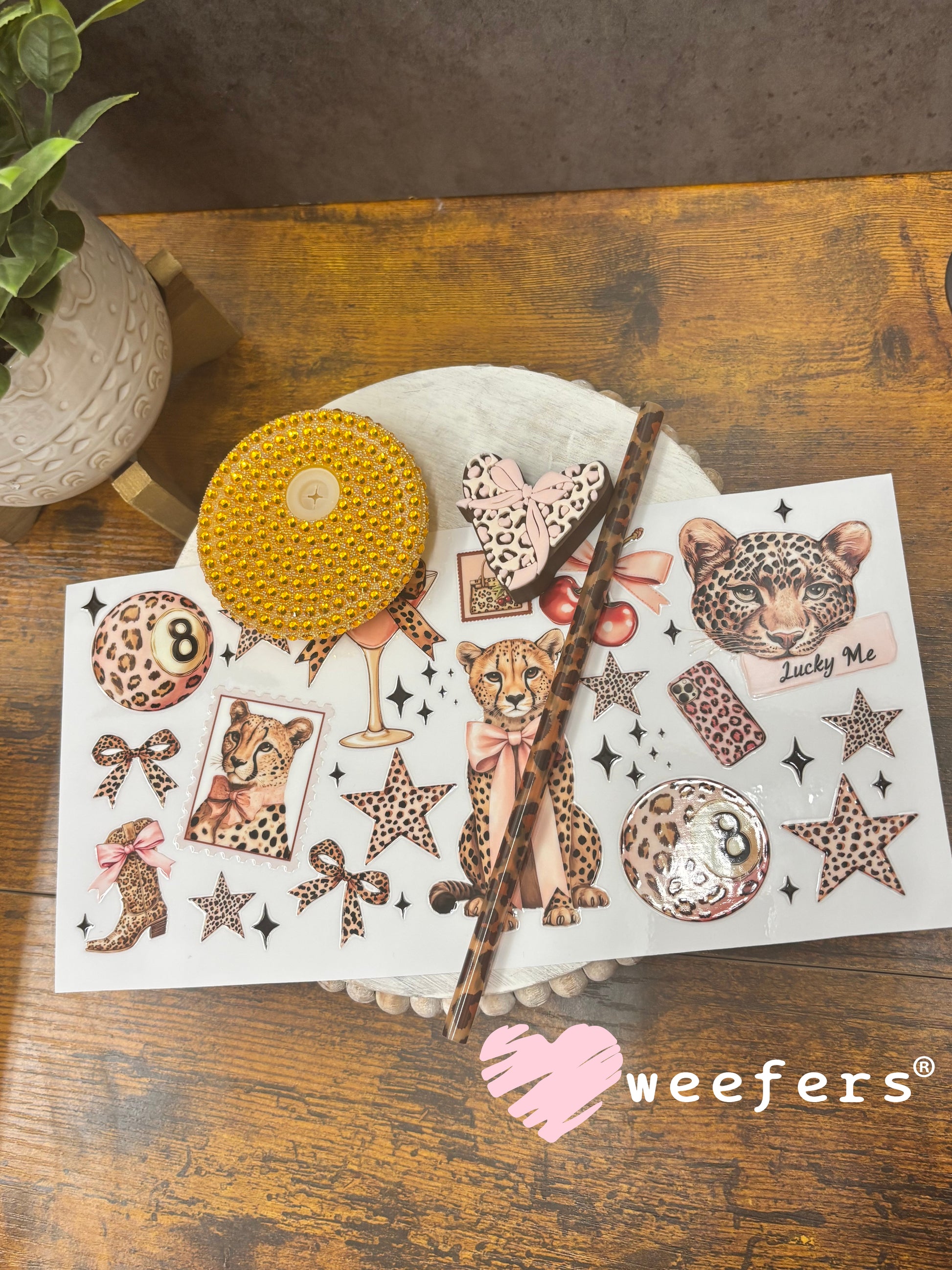 UV DTF Cup Wrap – Rose gold Cheetahs - Weefers Exclusive Weefers