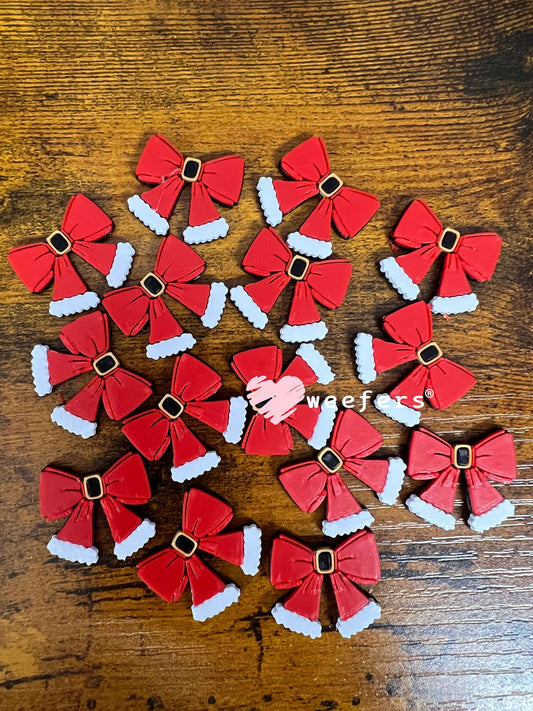 Red Santa Bow Flat Back Lid Charms (5-Pack)| Junk Journals
