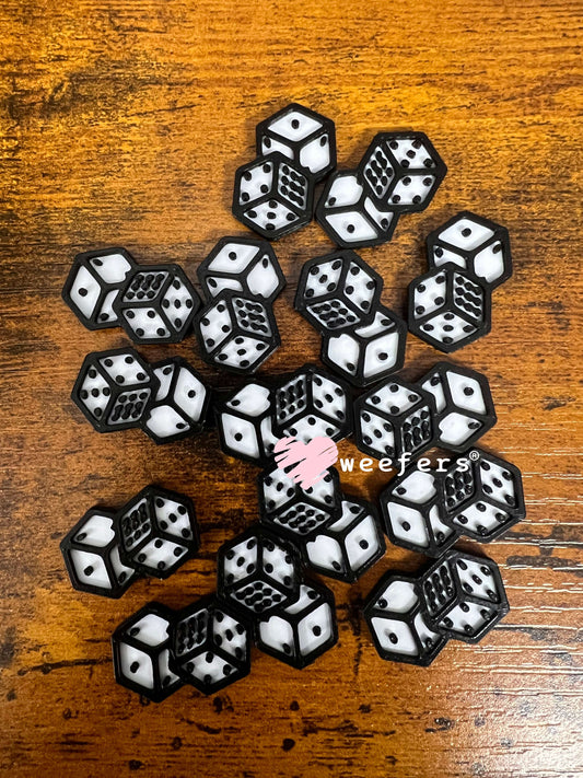 Dice White and Black Flat Back Lid Charms (5-Pack)| Junk Journals Weefers