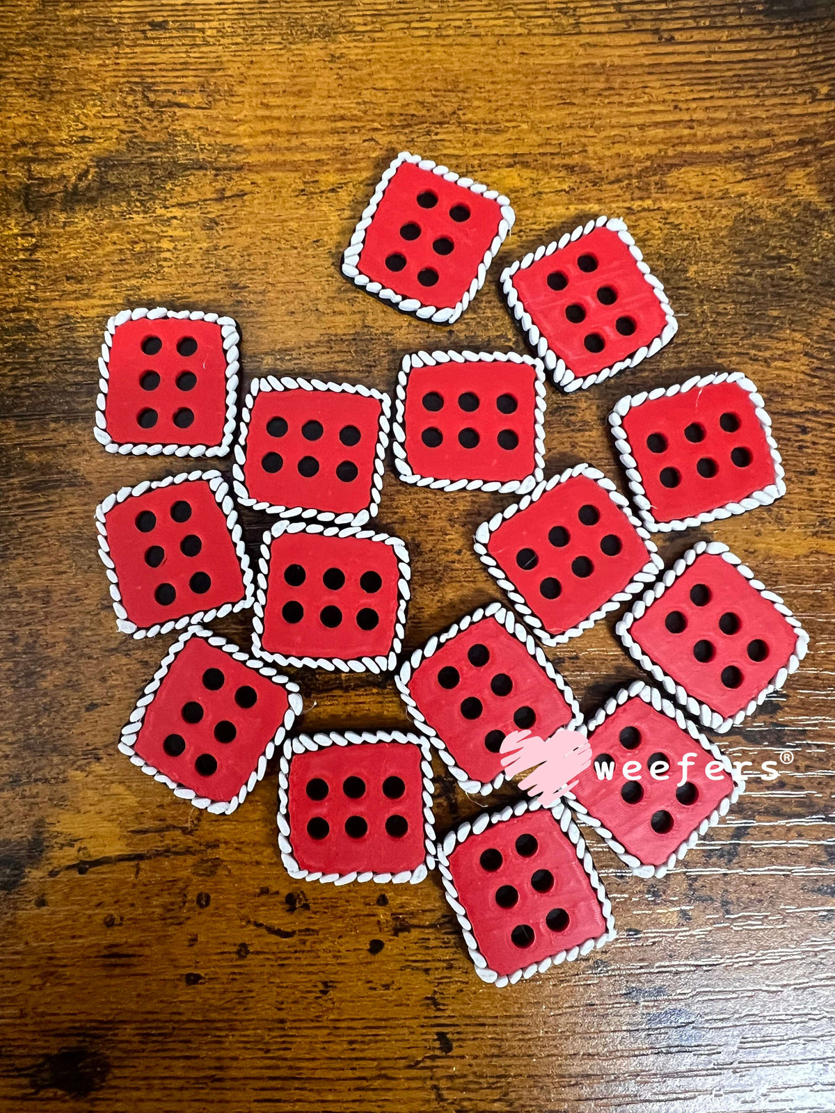 Red Weefers® Dice Flat Back Lid Charms (5-Pack)| Junk Journals