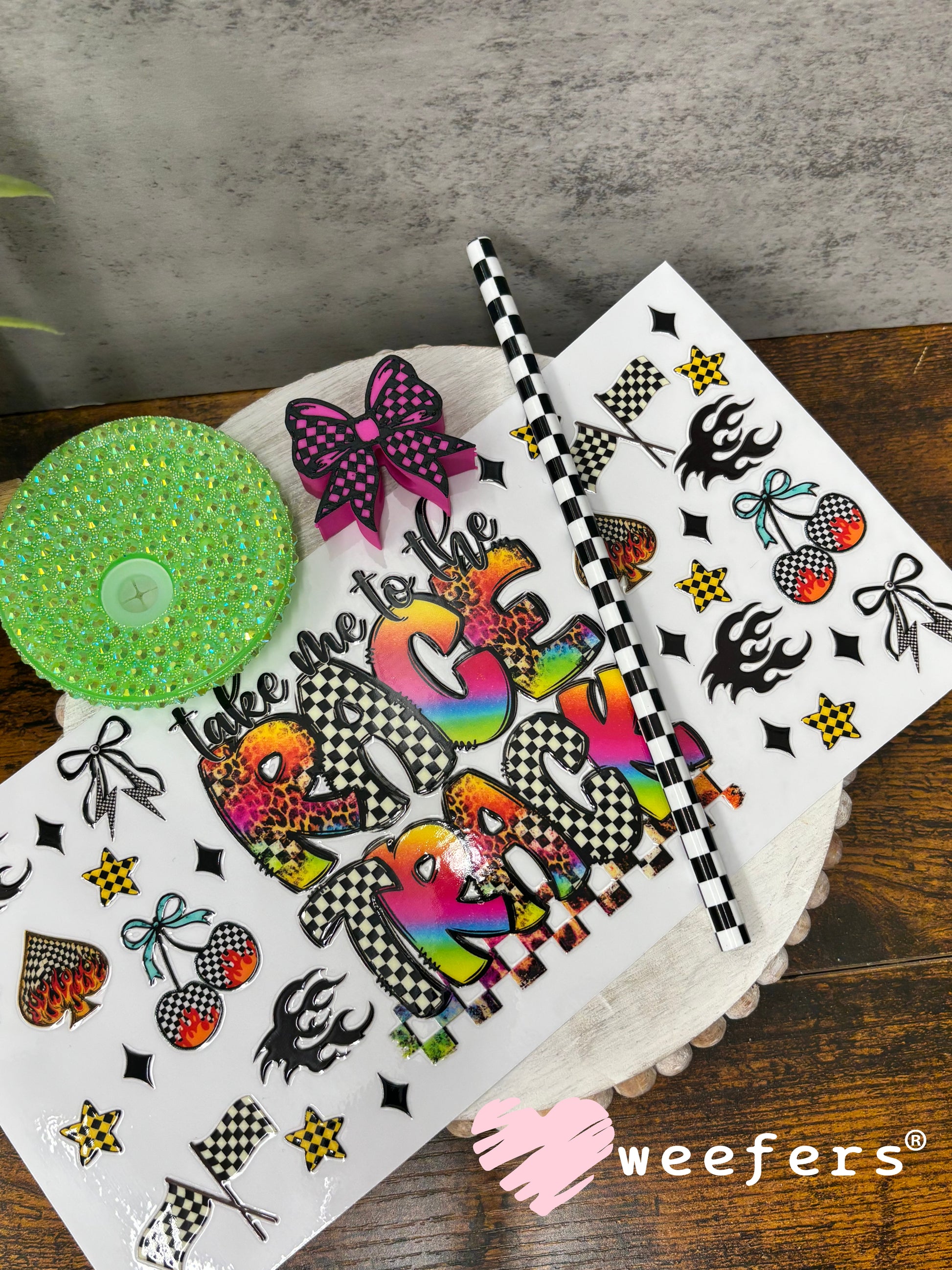 Take Me to the Racetrack UV DTF Cup Wrap - Weefers Exclusive Wrap Weefers