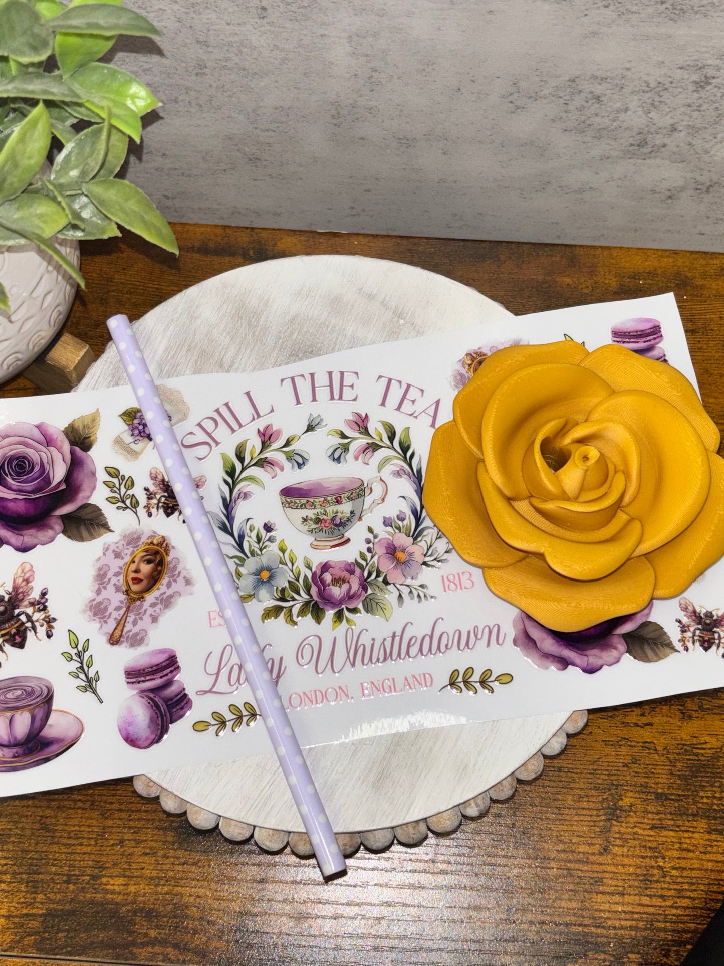 UV DTF Cup Wrap – Regency Garden Spill the Tea - Weefers Exclusive Weefers