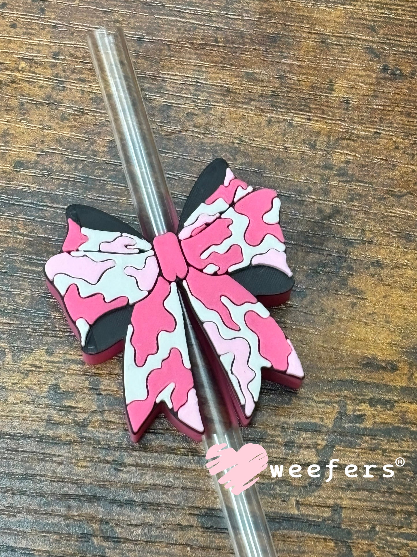 Straw Topper Buddy - Pink Camo Bow (Fits both 8mm and 10mm Straws) Weefers