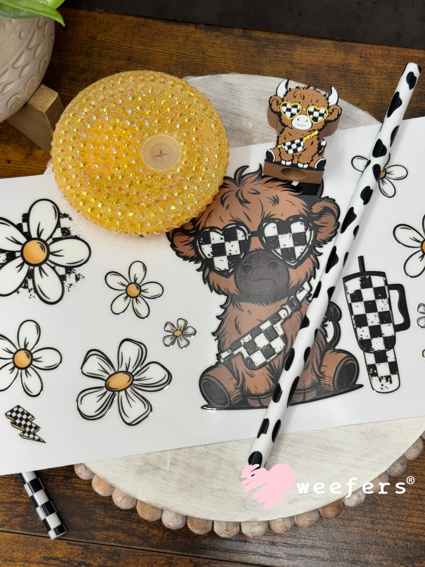 UV DTF Cup Wrap – Bougie checkered Highland Cow Weefers