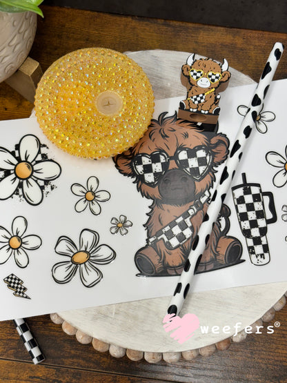 UV DTF Cup Wrap – Bougie checkered Highland Cow Weefers