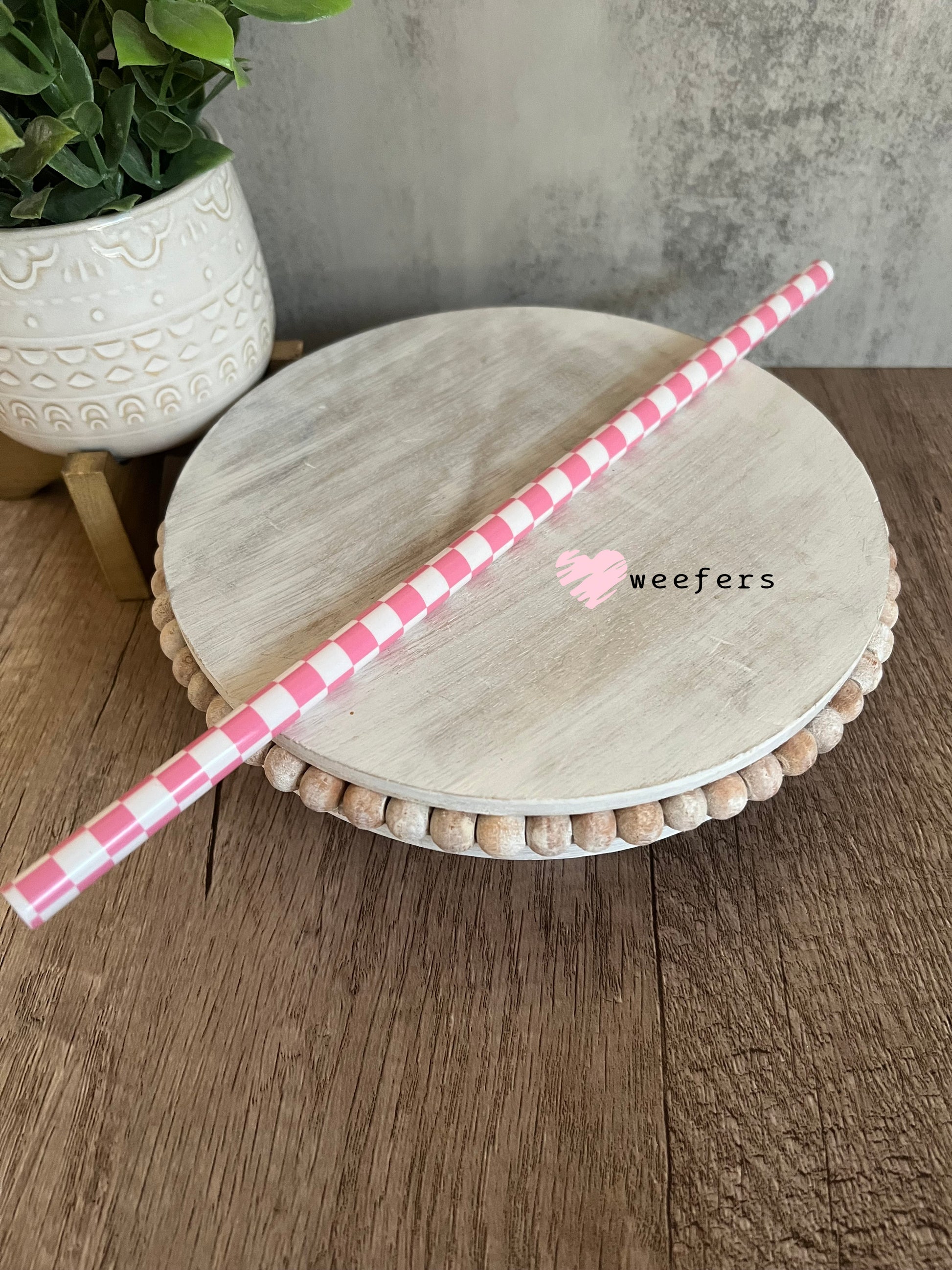 12" Patterned Straw – Fits 40oz Tumblers | Reusable Colorful Drink Straw - 10mm Pink and White Checkere Weefers