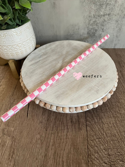 12" Patterned Straw – Fits 40oz Tumblers | Reusable Colorful Drink Straw - 10mm Pink and White Checkere Weefers