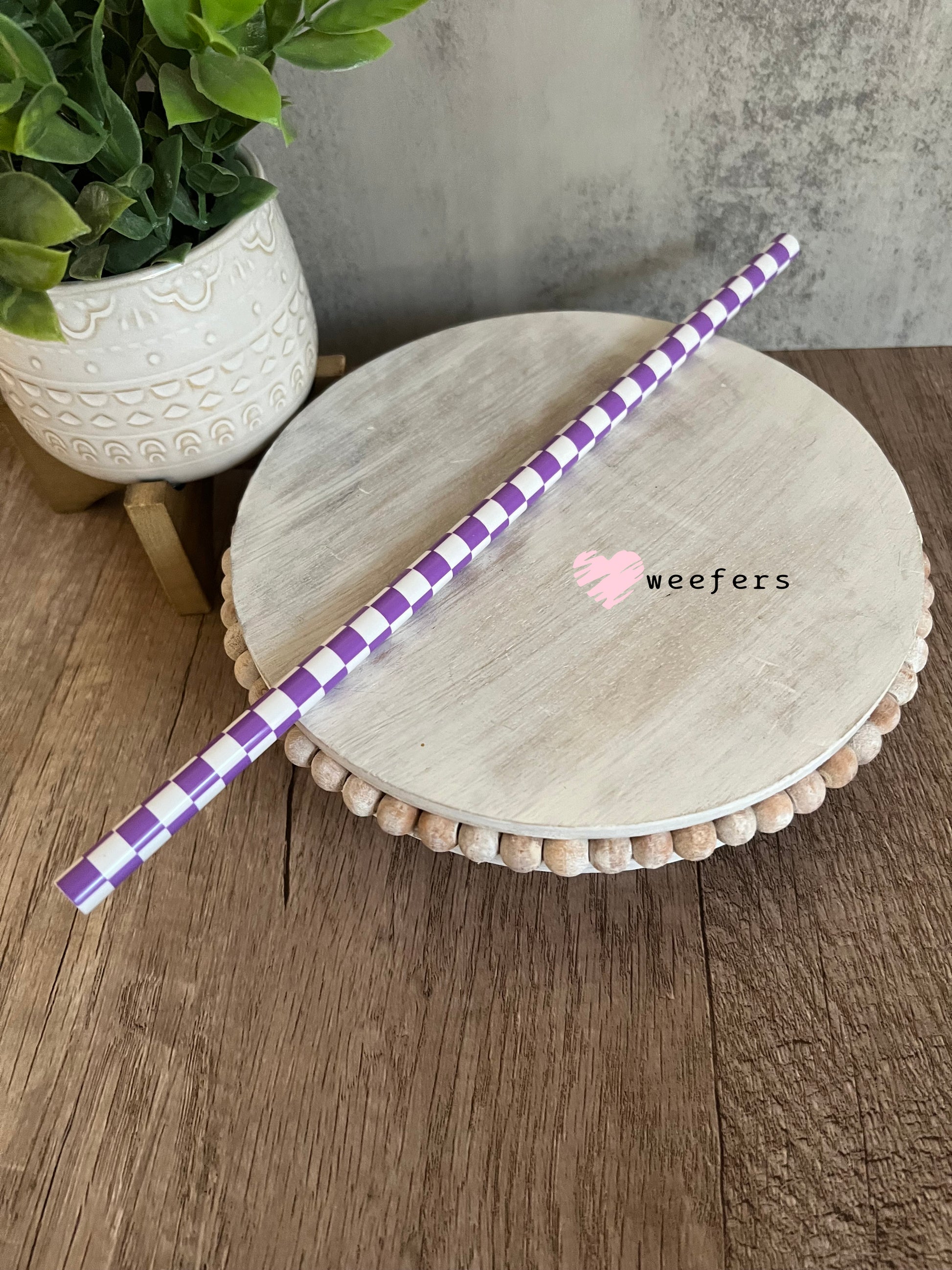 12" Patterned Straw – Fits 40oz Tumblers | Reusable Colorful Drink Straw - 10mm Purple and White Checkere Weefers