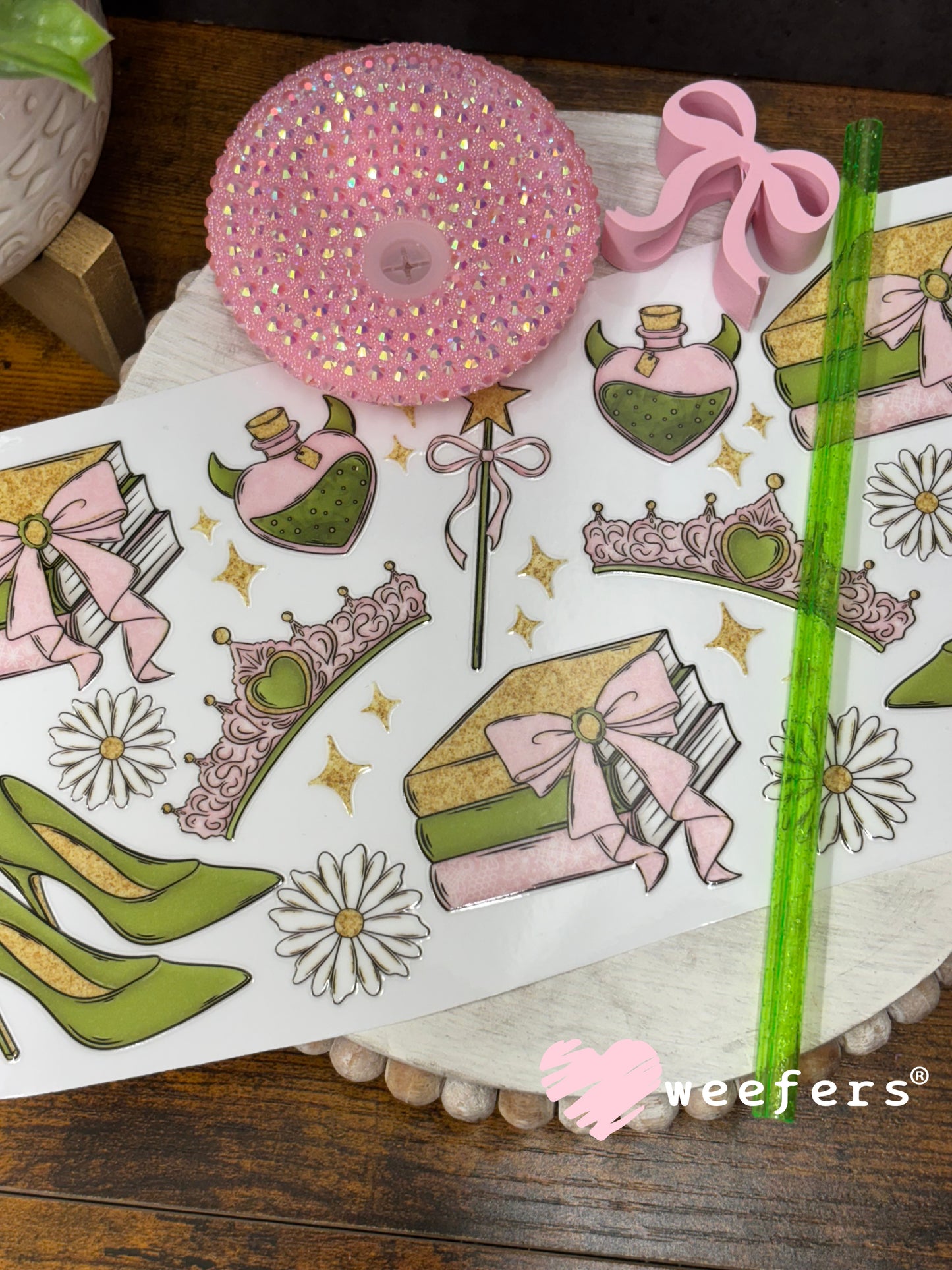 UV DTF Cup Wrap – Princess Vibes Green and Pink