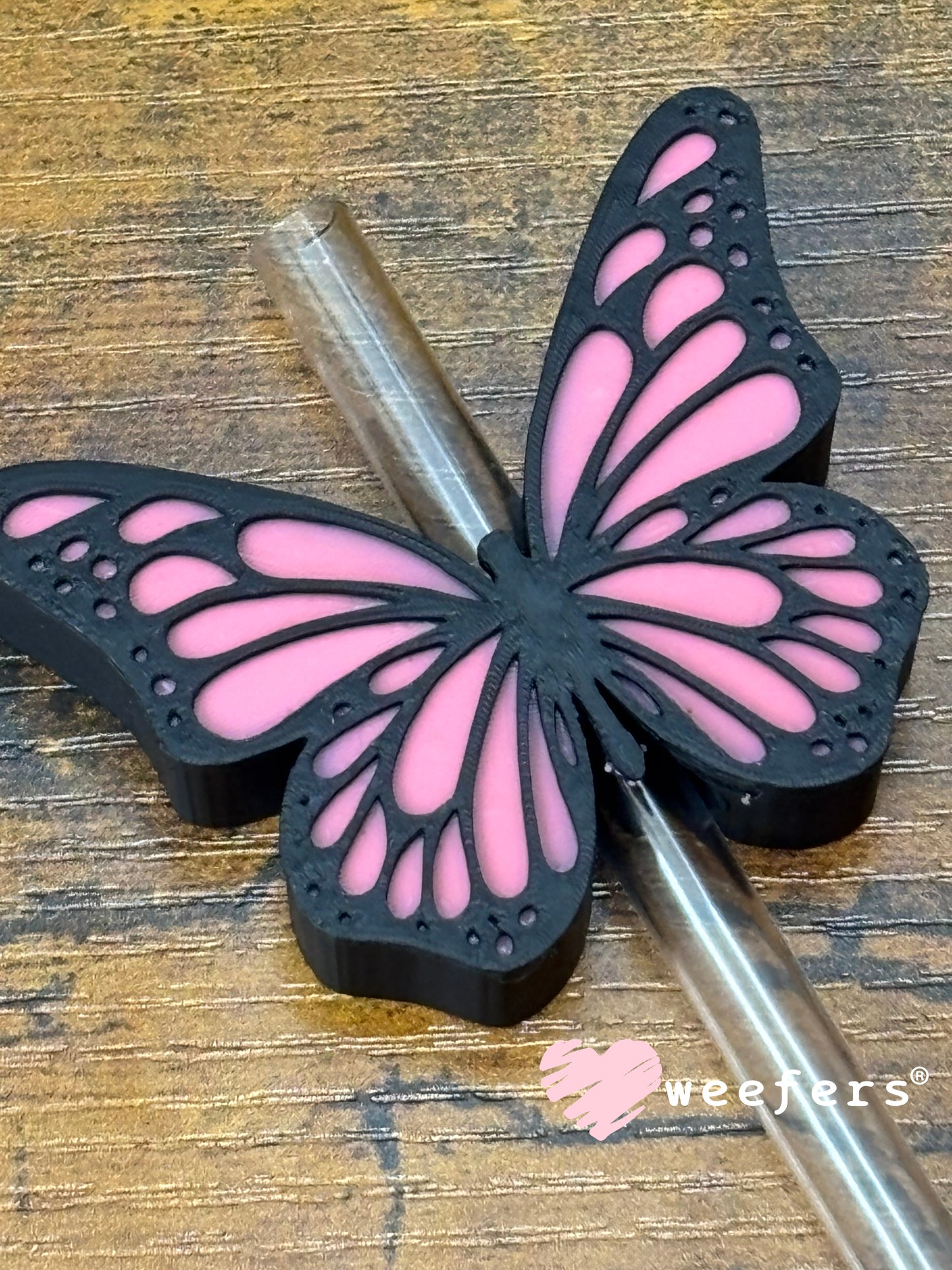 Straw Topper Buddy - Butterfly Pink (Fits both 8mm and 10mm straws) Weefers