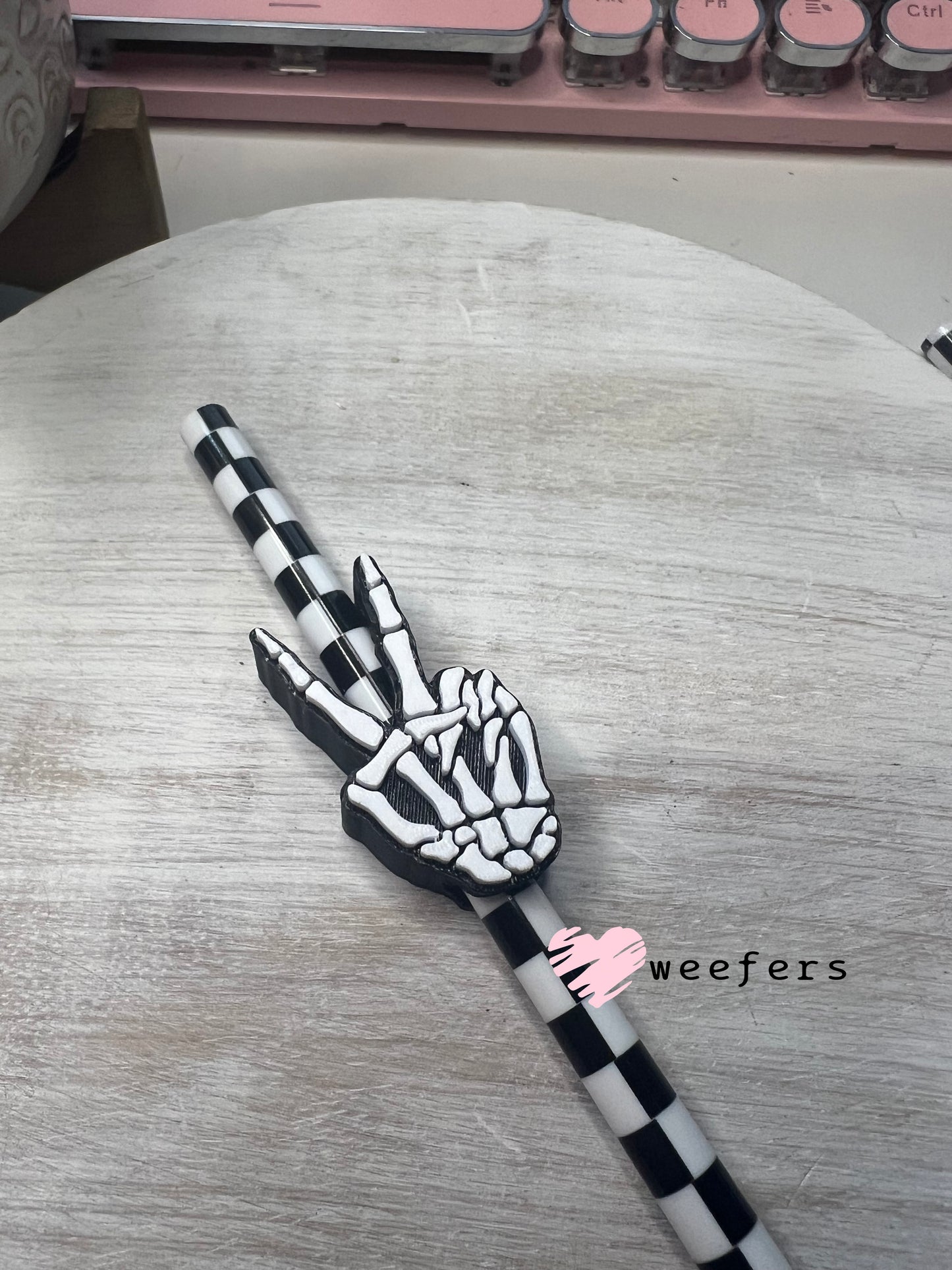 Skeleton Peace Sign Straw Topper Buddy Large Weefers