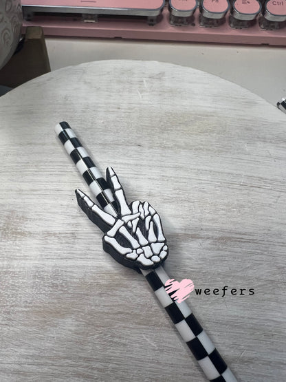Skeleton Peace Sign Straw Topper Buddy Large Weefers