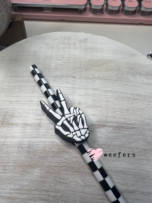 Skeleton Peace Sign Straw Topper Buddy Large Weefers