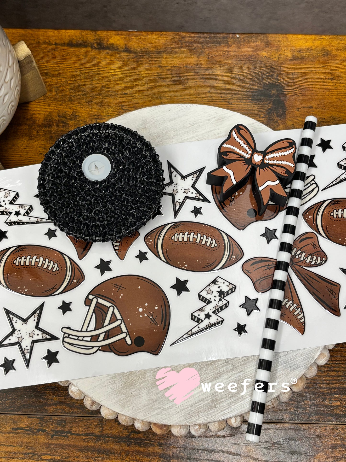 UV DTF Cup Wrap – Football and Bows Weefers