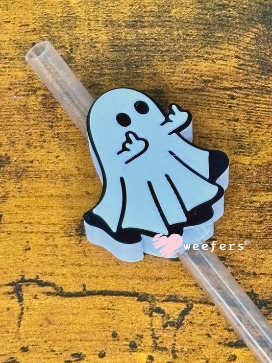 Straw Topper Buddy - Middle Finger Ghost (Fits both 8mm and 10mm straws)