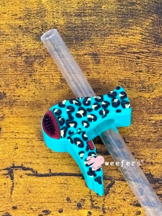 Straw Topper Buddy - Leopard Turquoise Blow Dryer (Fits both 8mm and 10mm straws) (Copy)