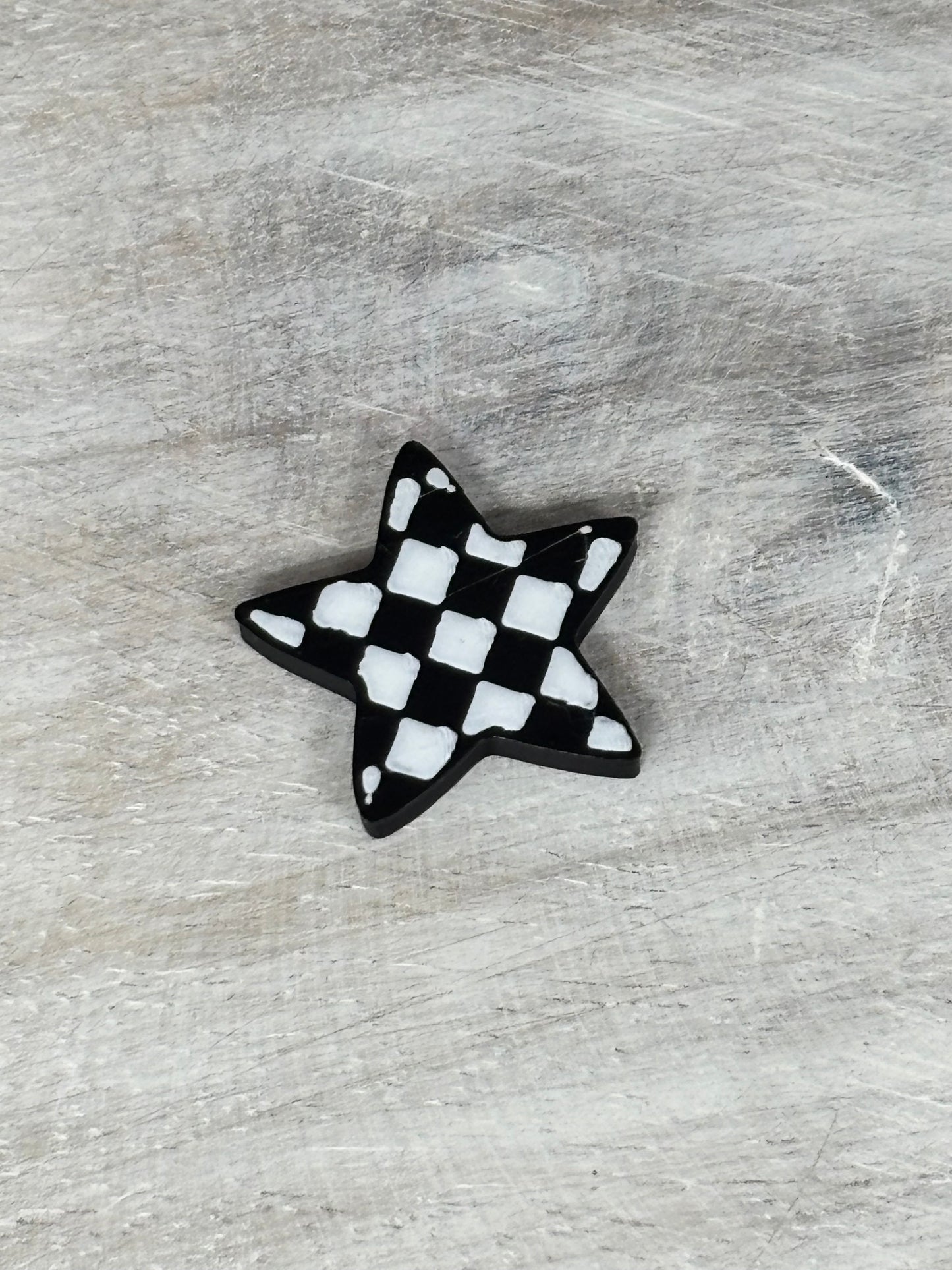 Checkered Star Black and White Flat Back Lid Charms