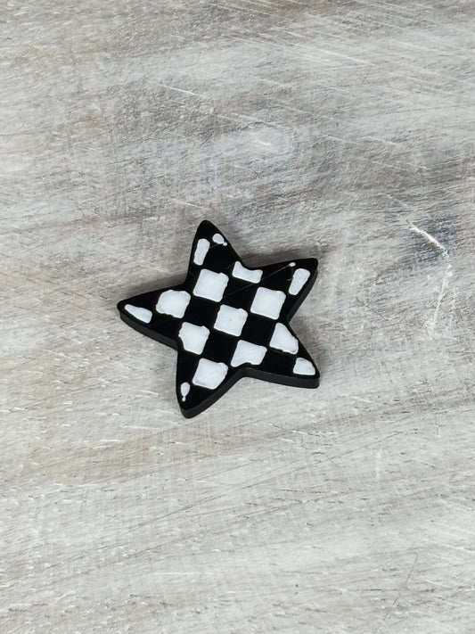 Checkered Star Black and White Flat Back Lid Charms