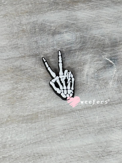 Skeleton Peace Sign Flat Back Lid Charms - Black and White