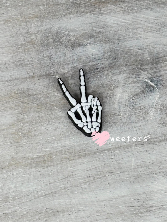 Skeleton Peace Sign Flat Back Lid Charms - Black and White