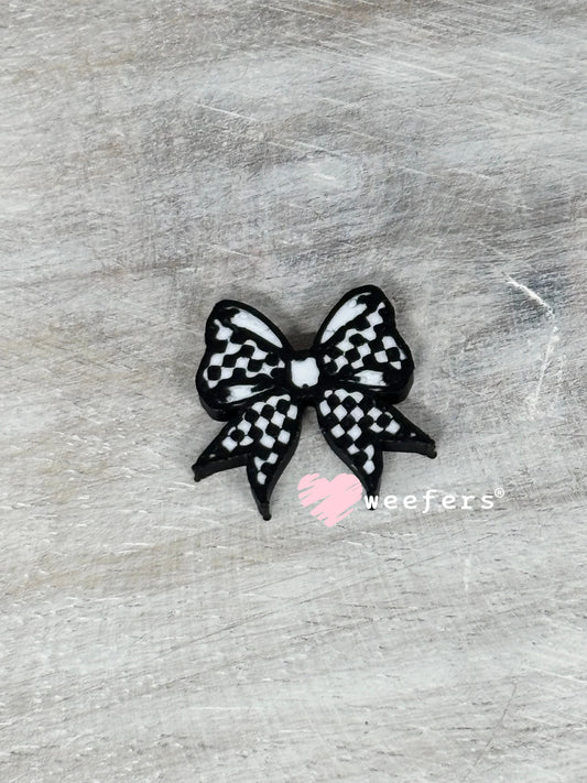 Racing Bow Flat Back Lid Charms - Black and White