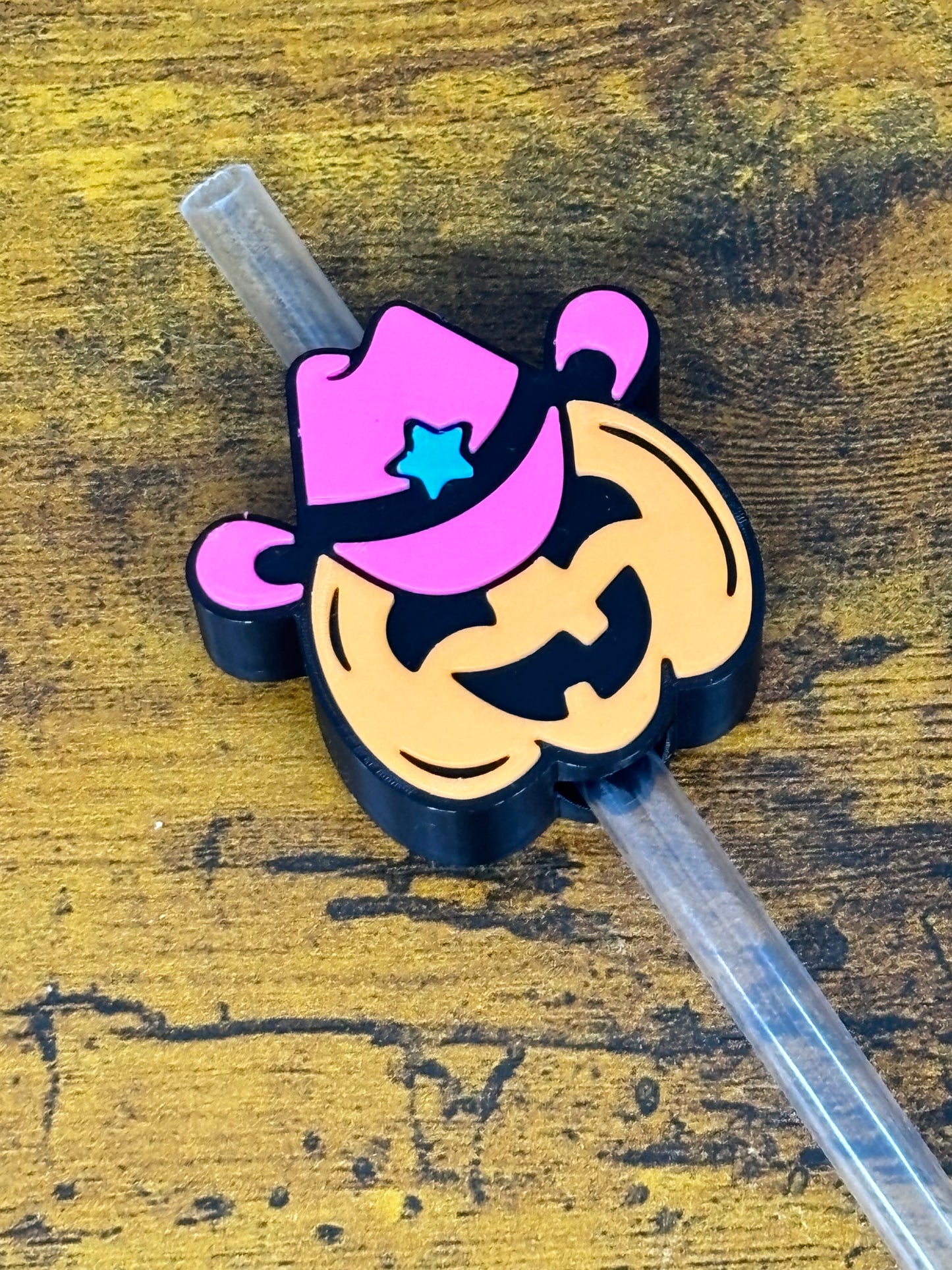 Straw Topper Buddy - Jack-o-Lantern Pink Hat Halloween (Fits both 8mm and 10mm straws)