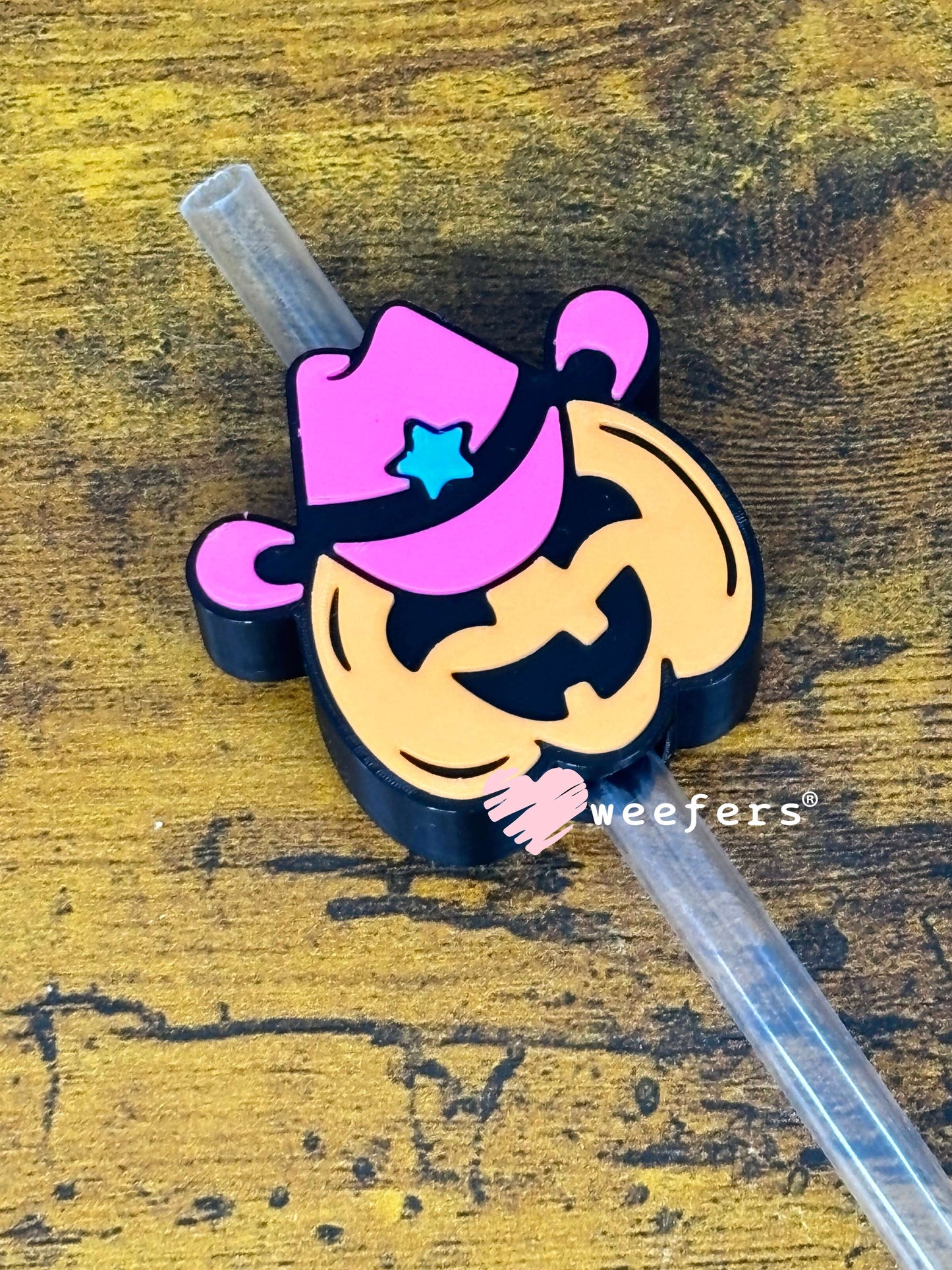 Jack-o-Lantern Pink Hat Halloween - Straw Topper Buddy (Fits both 8mm and 10mm straws) Weefers