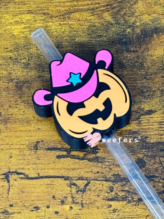 Jack-o-Lantern Pink Hat Halloween - Straw Topper Buddy (Fits both 8mm and 10mm straws)