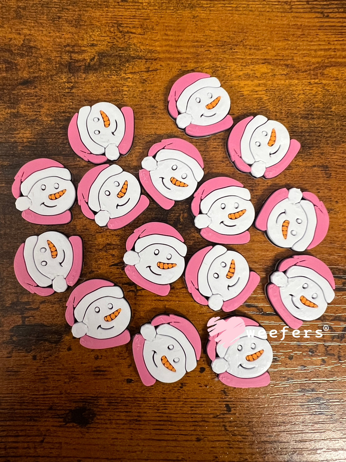 Pink Hat Snowman Face Flat Back Lid Charms (5-Pack)| Junk Journals