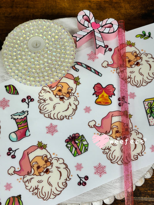 Retro Christmas Pink Santa - 16oz Generic Glass Can Cups UV DTF Kit