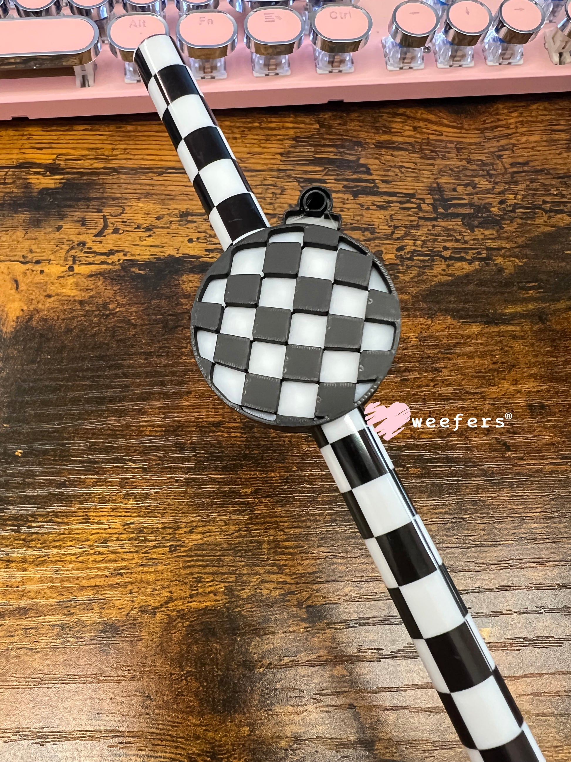 Checkered Christmas Ornament Straw Topper Buddy Black and White - Large Weefers
