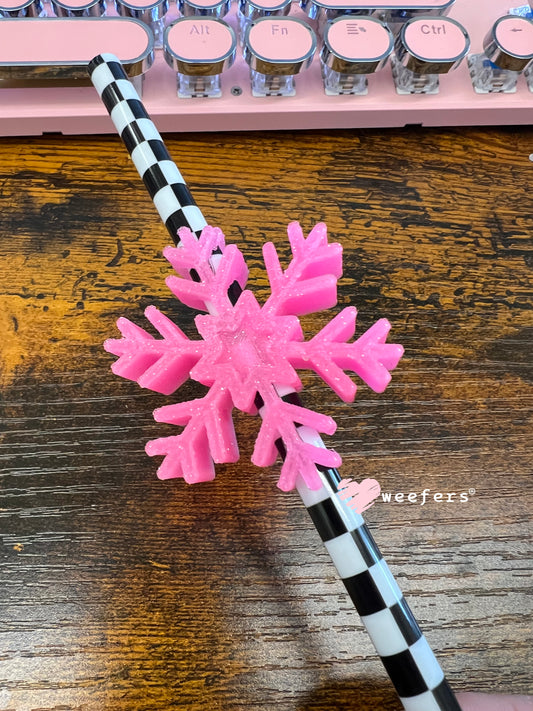 Pink Glitter Snowflake Straw Topper Buddy Weefers