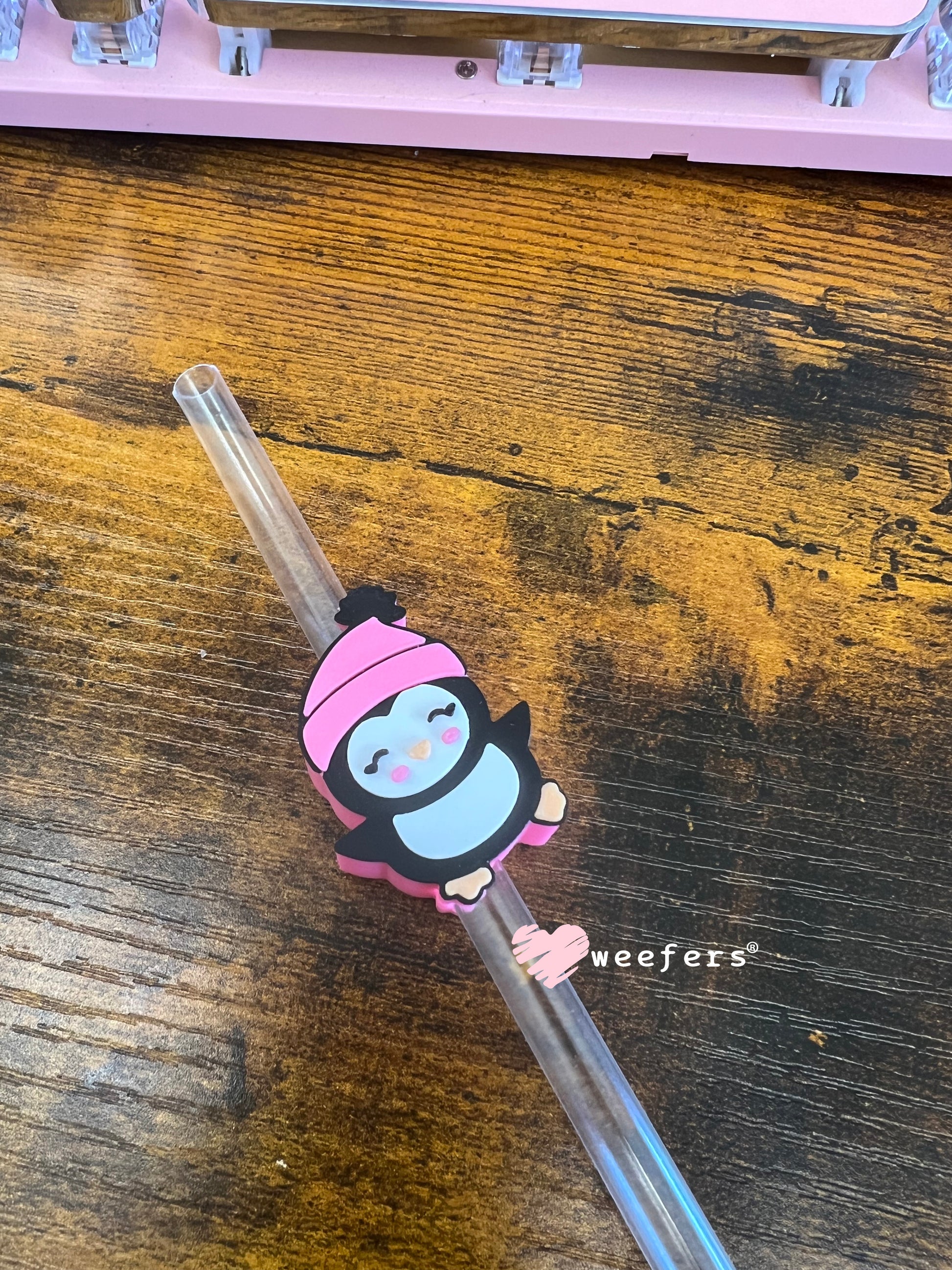 Winter Penguin Straw Topper Buddy Pink Penguin Weefers